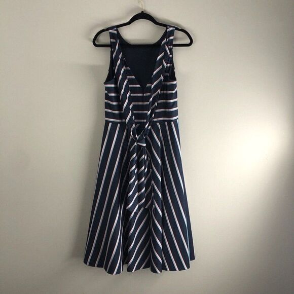 Eliza J Size 10 Striped Sleeveless Dress Tie Back Shoulders Nautical Boat Classy - Picture 9 of 16
